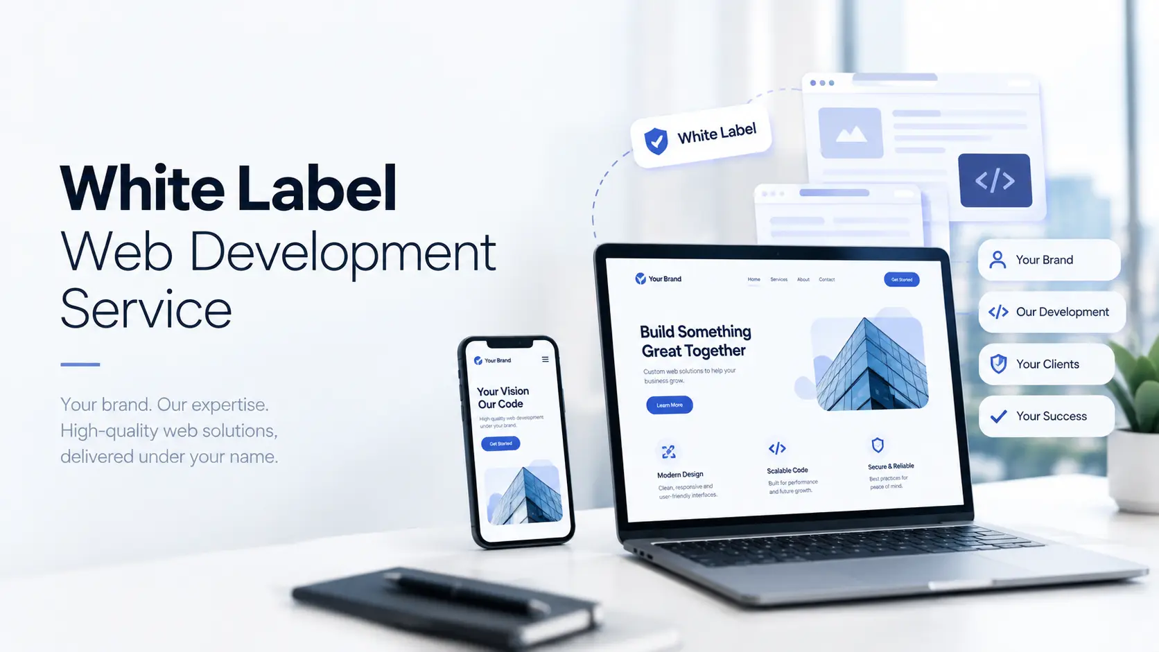 Team collaborating on white label web development services